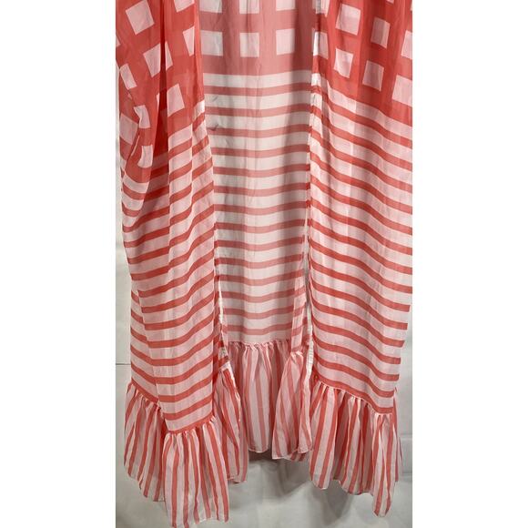 Women's Red/White Square-Striped Printed Ruffle-Hem Open-Front Cardigan SZ OS - Picture 5 of 7
